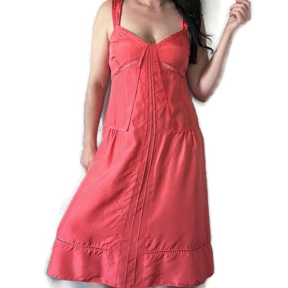 BCBGMaxAzria Peach Orange 100% Silk Midi Slip Dress Size 12 - Picture 1 of 9